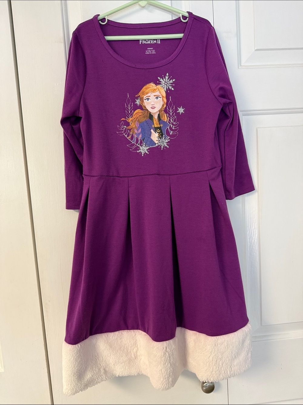 Disney Purple Anna Graphic Dress with Cream Faux Fur Trim